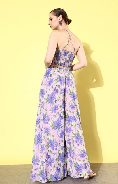 Floriva Two piece Crop Top with Bottom’s - Purple