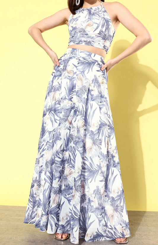 Floriva Two piece Crop Top with Bottom’s - Gray