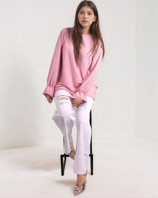 Crinkle Pop Top - Soft Pink