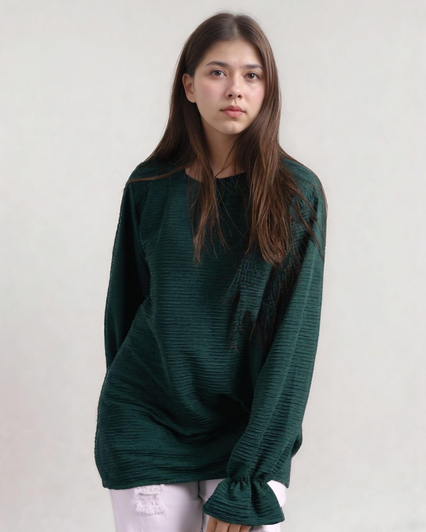 Crinkle Pop Top - Emerald Green