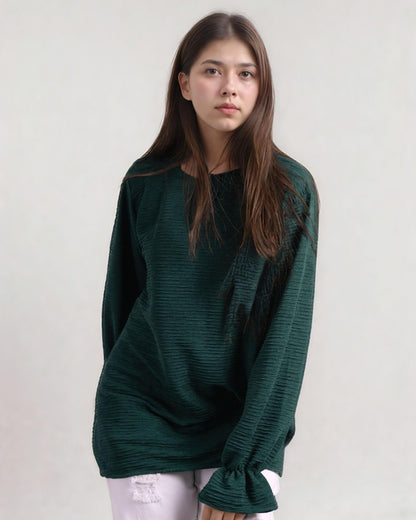 Crinkle Pop Top - Emerald Green