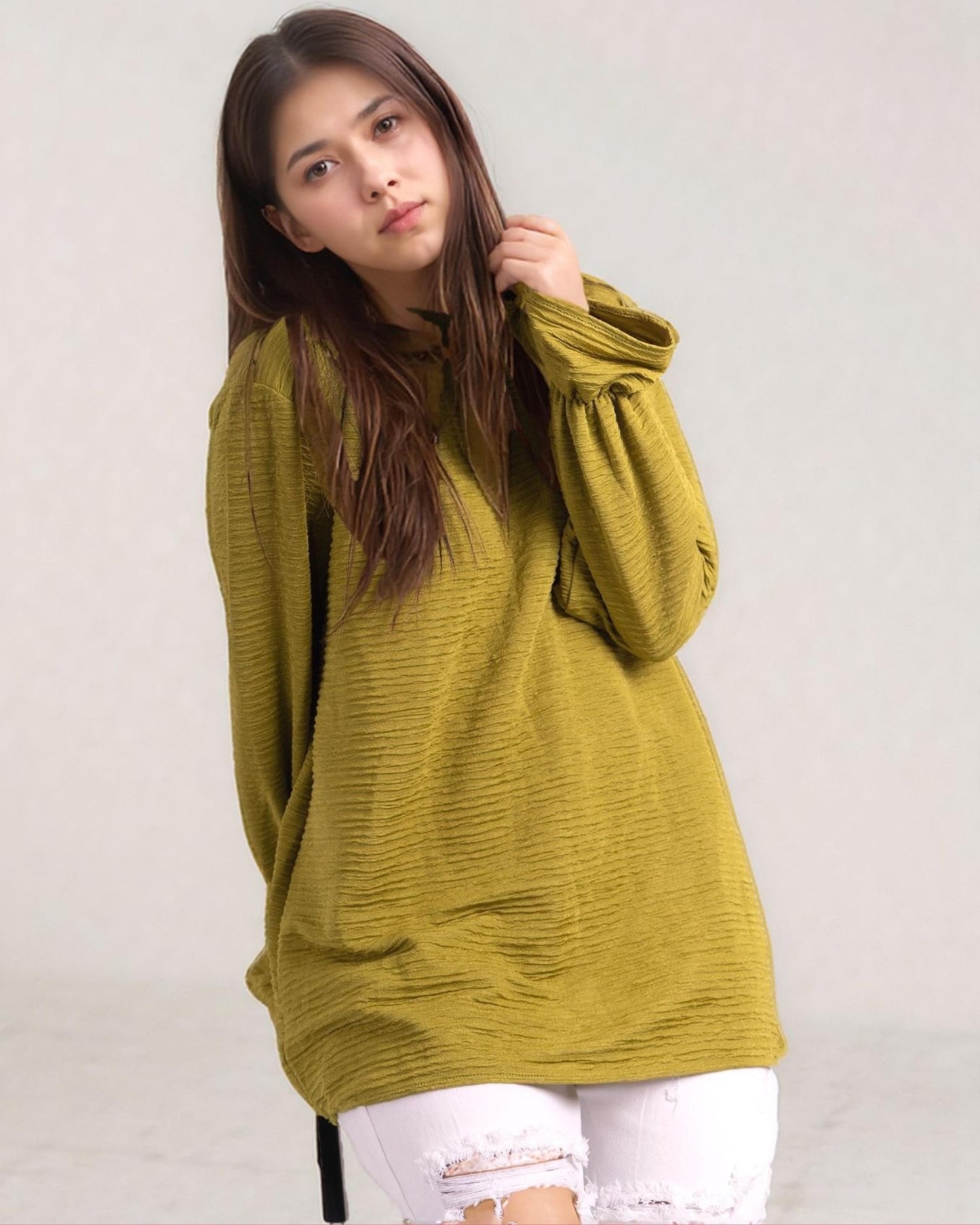 Crinkle Pop Top - Sage Green