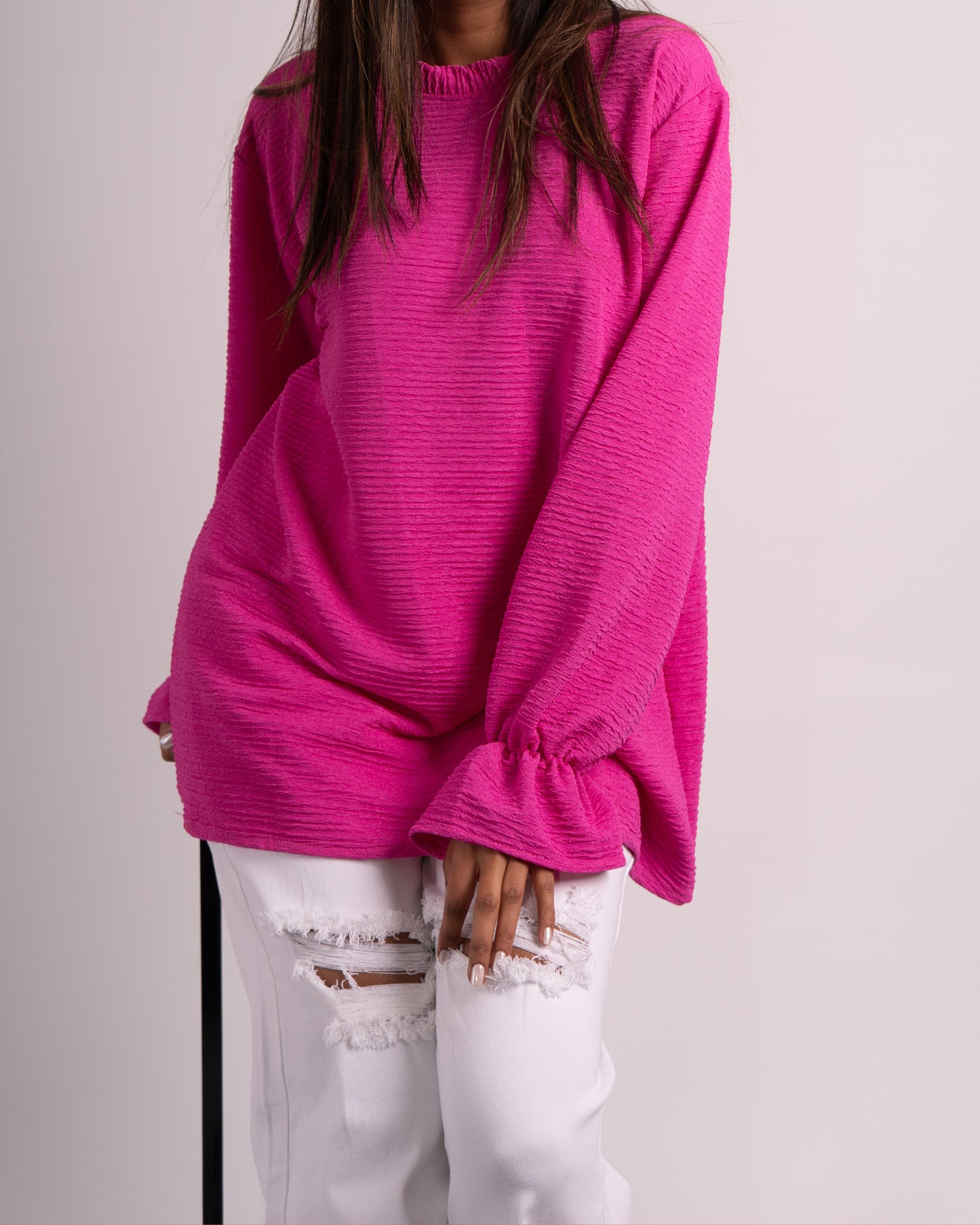 Crinkle Pop Top - Fuchsia Pink