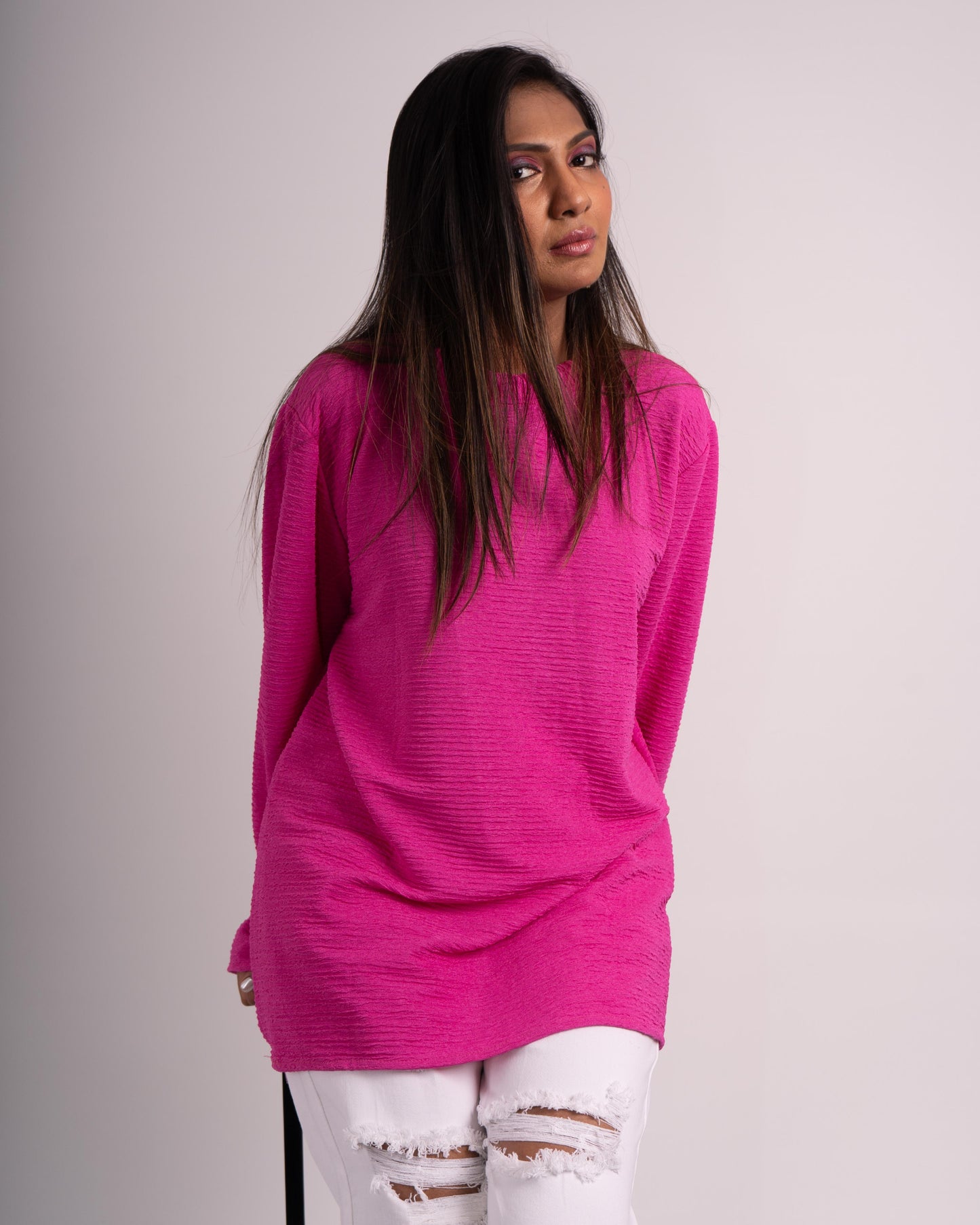 Crinkle Pop Top - Fuchsia Pink