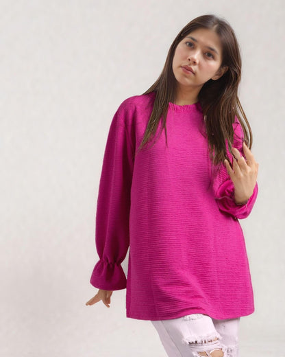 Crinkle Pop Top - Fuchsia Pink
