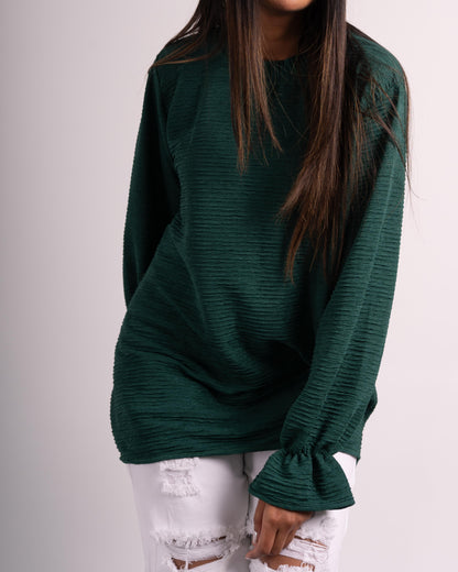 Crinkle Pop Top - Emerald Green