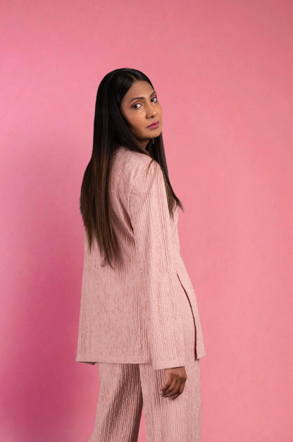 Two Piece shimmer Co-Ord Set-Soft Pink