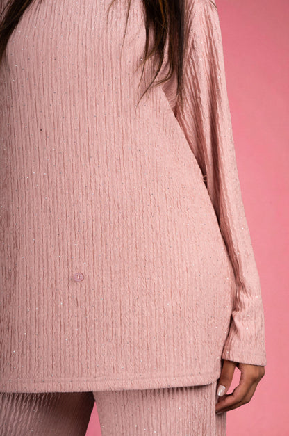 Two Piece shimmer Co-Ord Set-Soft Pink