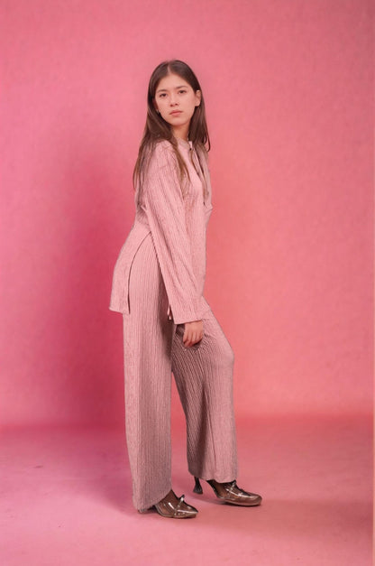 Two Piece shimmer Co-Ord Set-Soft Pink