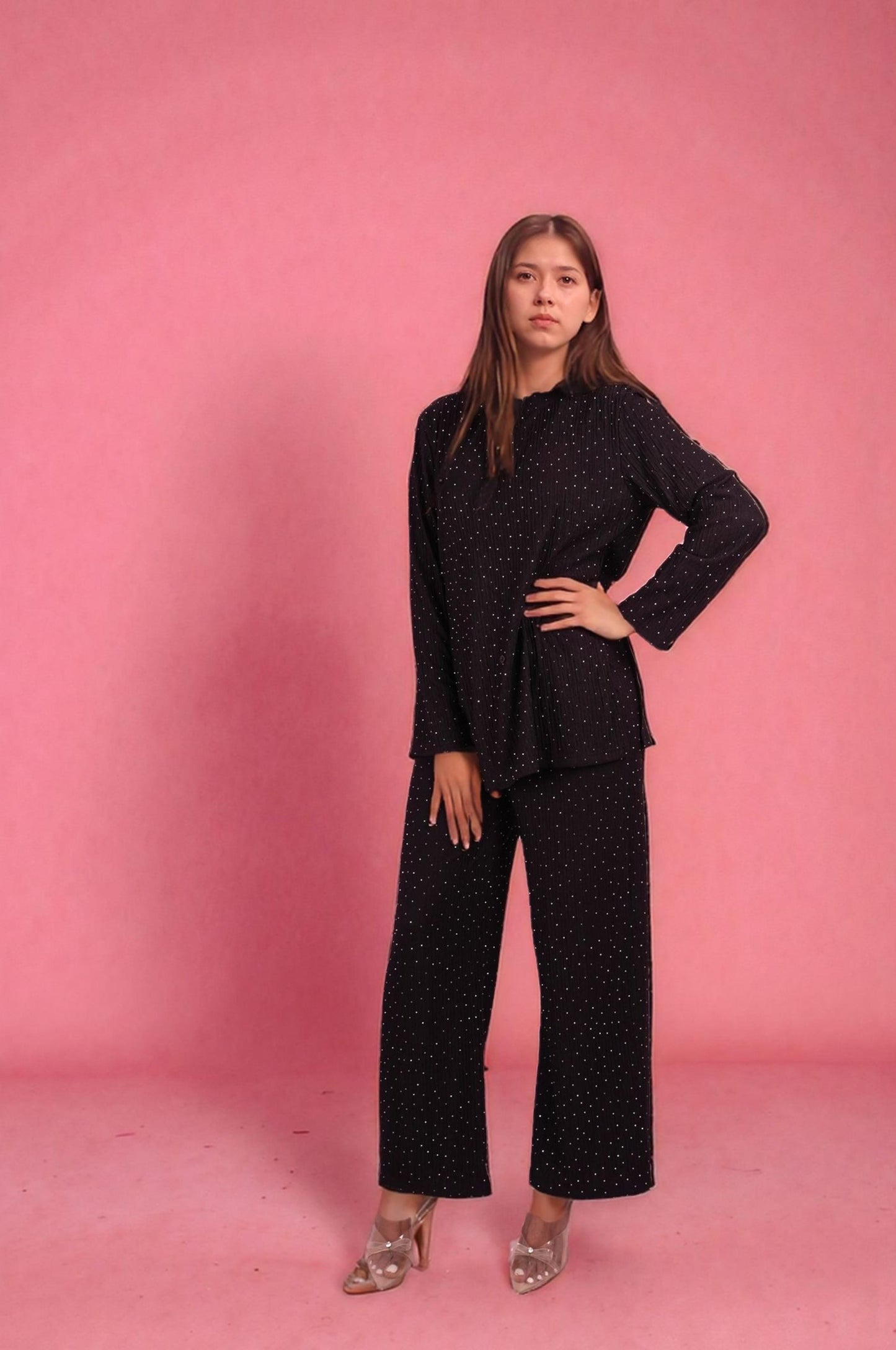 Two Piece shimmer Co-Ord Set-Black