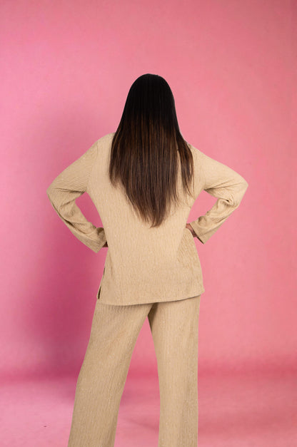 Two Piece shimmer Co-Ord Set-Beige