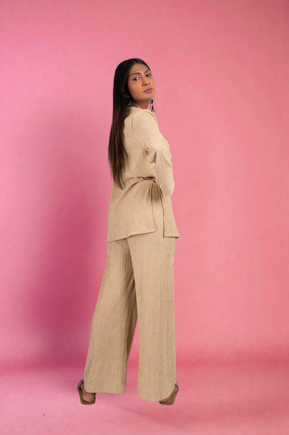 Two Piece shimmer Co-Ord Set-Beige