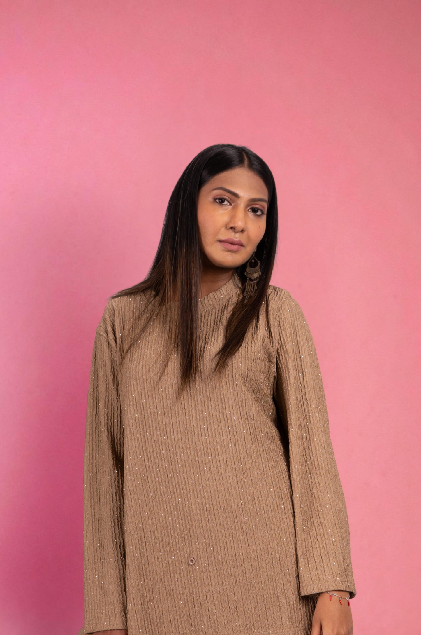 Two Piece shimmer Co-Ord Set-Brown