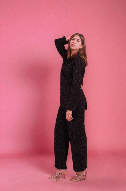 Two Piece shimmer Co-Ord Set-Black