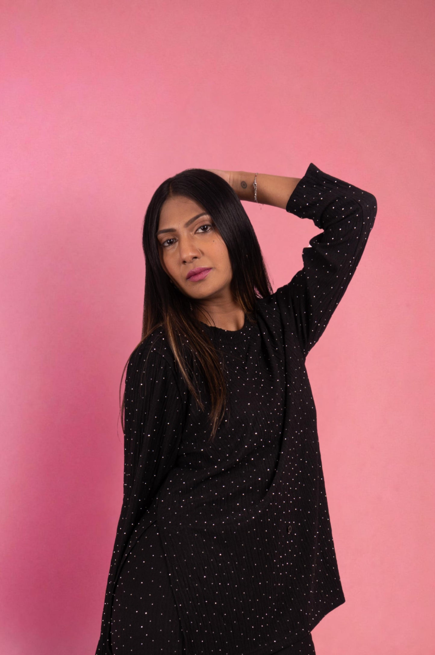 Two Piece shimmer Co-Ord Set-Black