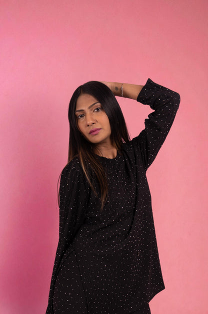 Two Piece shimmer Co-Ord Set-Black