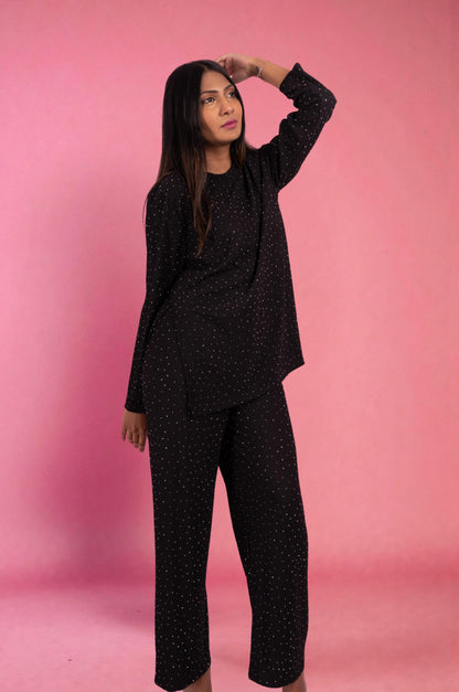 Two Piece shimmer Co-Ord Set-Black