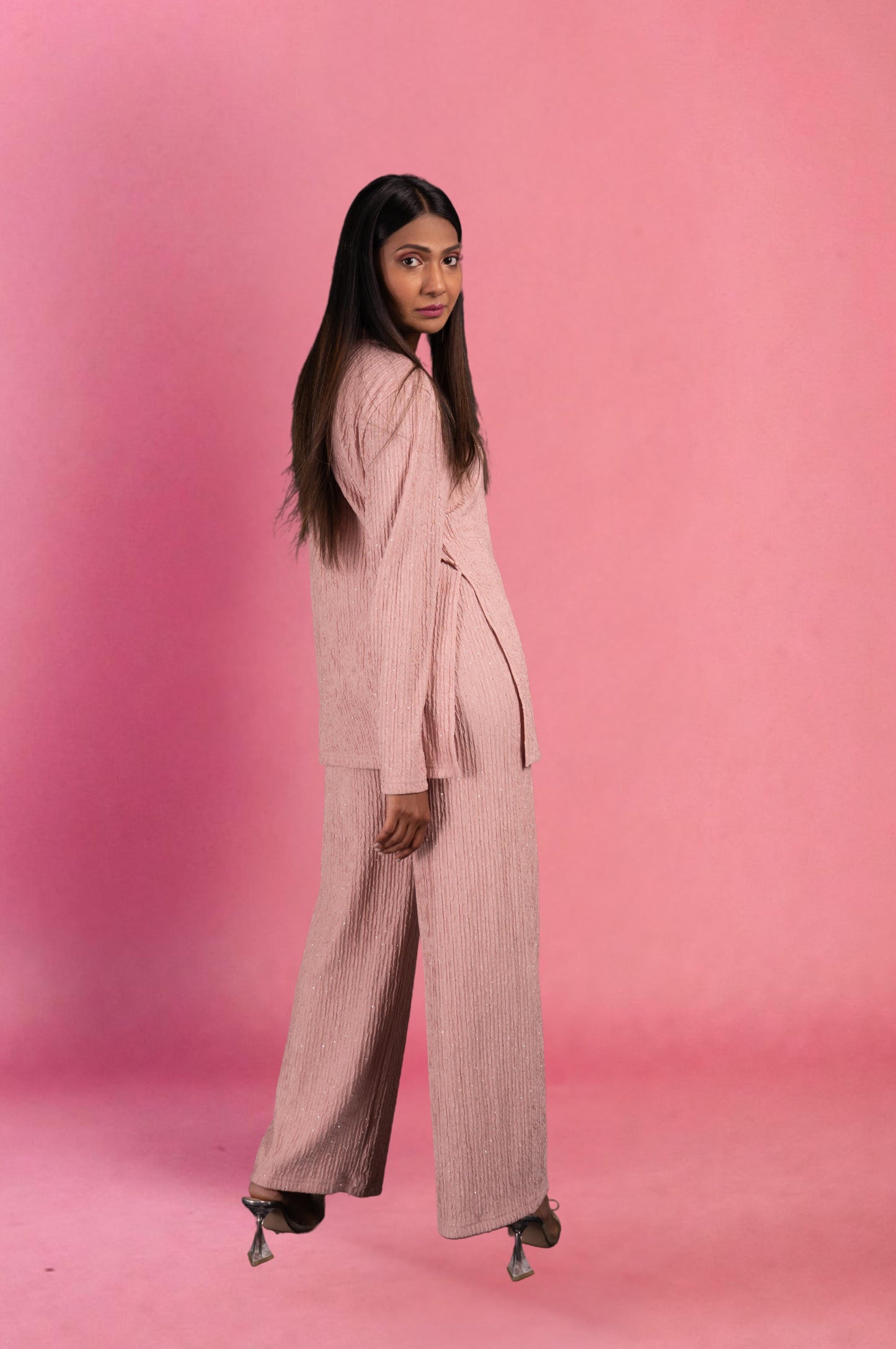 Two Piece shimmer Co-Ord Set-Soft Pink