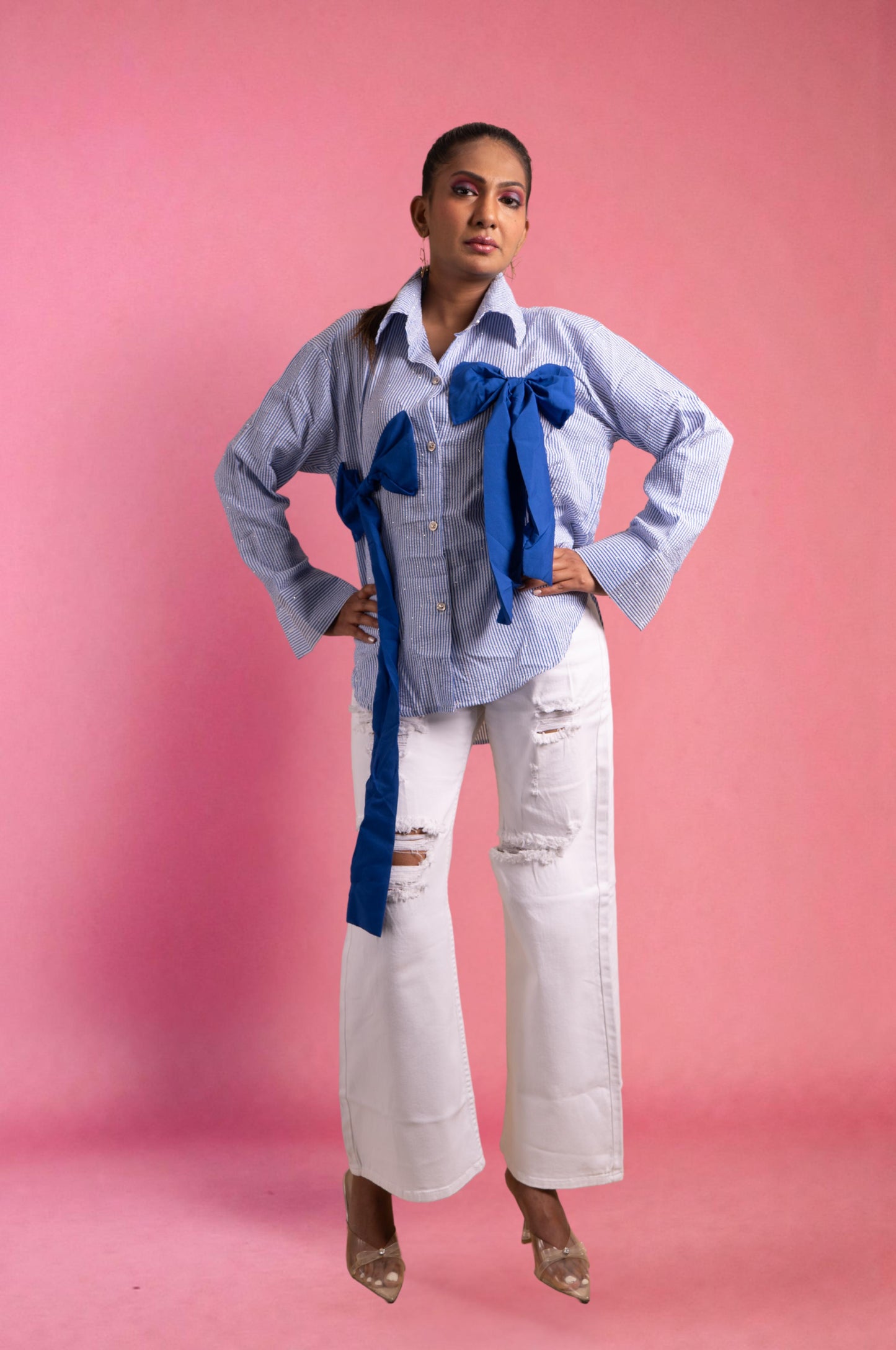 Oversized Bow Shirt - Navy Blue