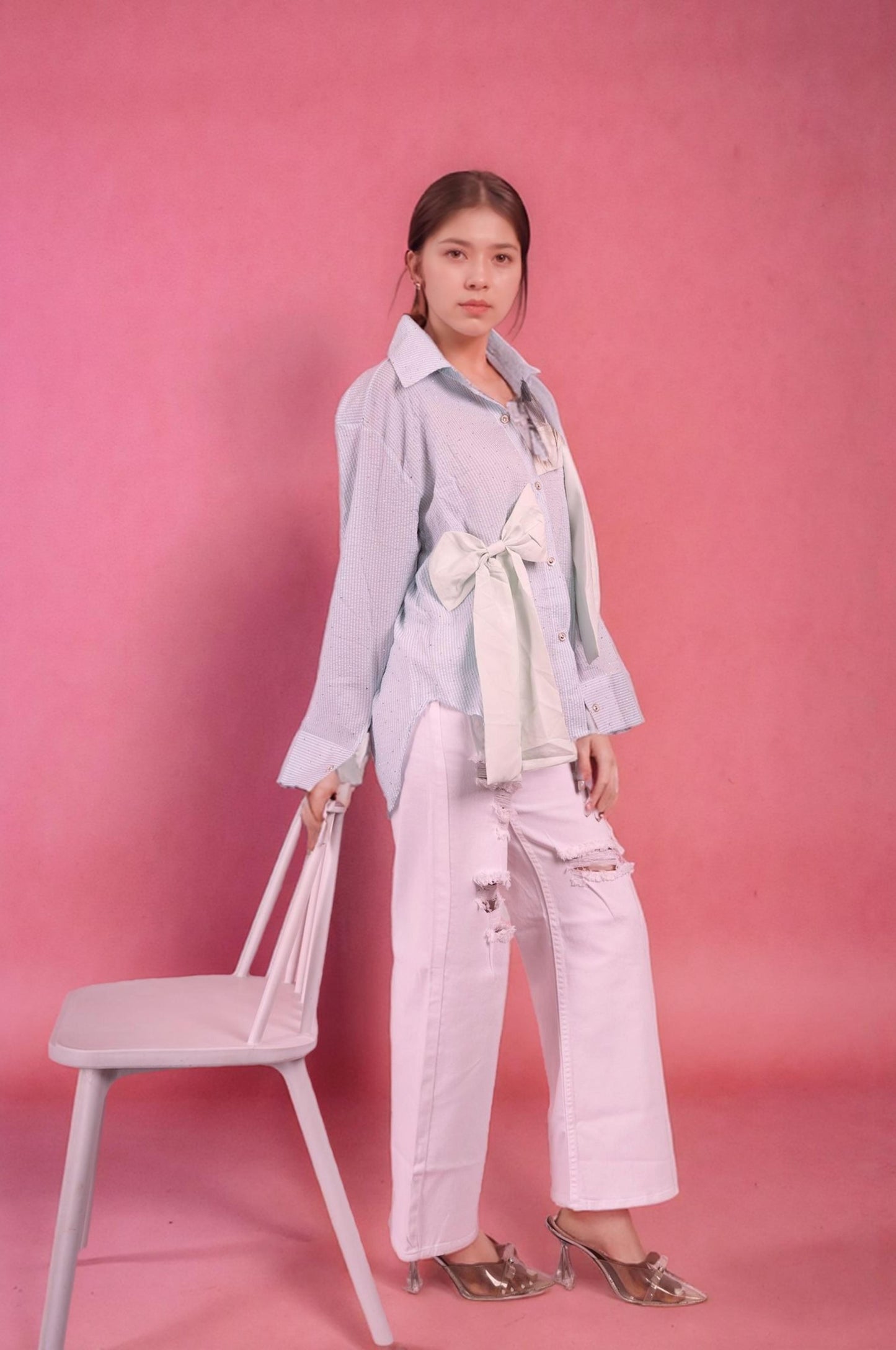 Oversized Bow Shirt - Sea Green