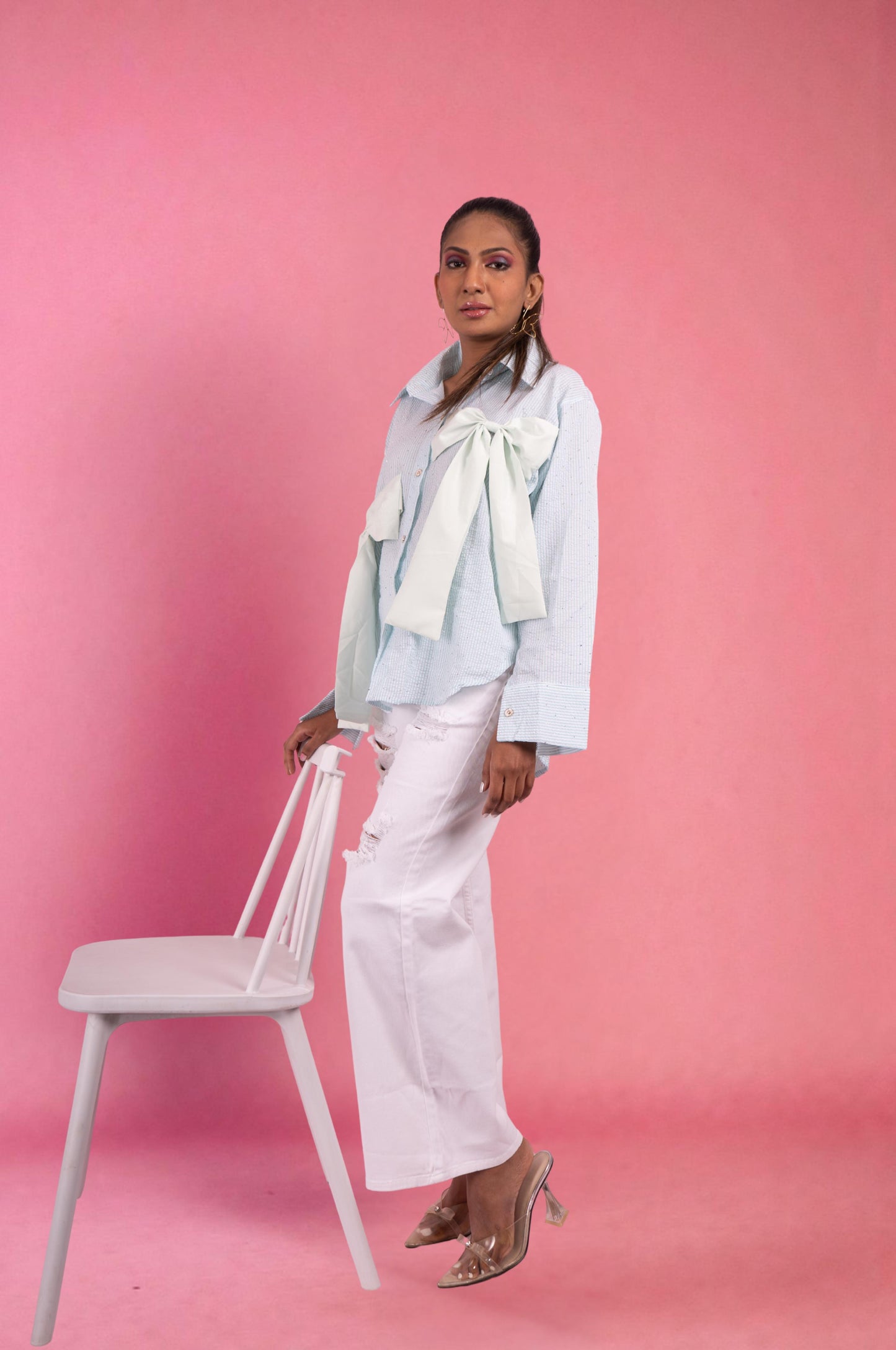 Oversized Bow Shirt - Sea Green