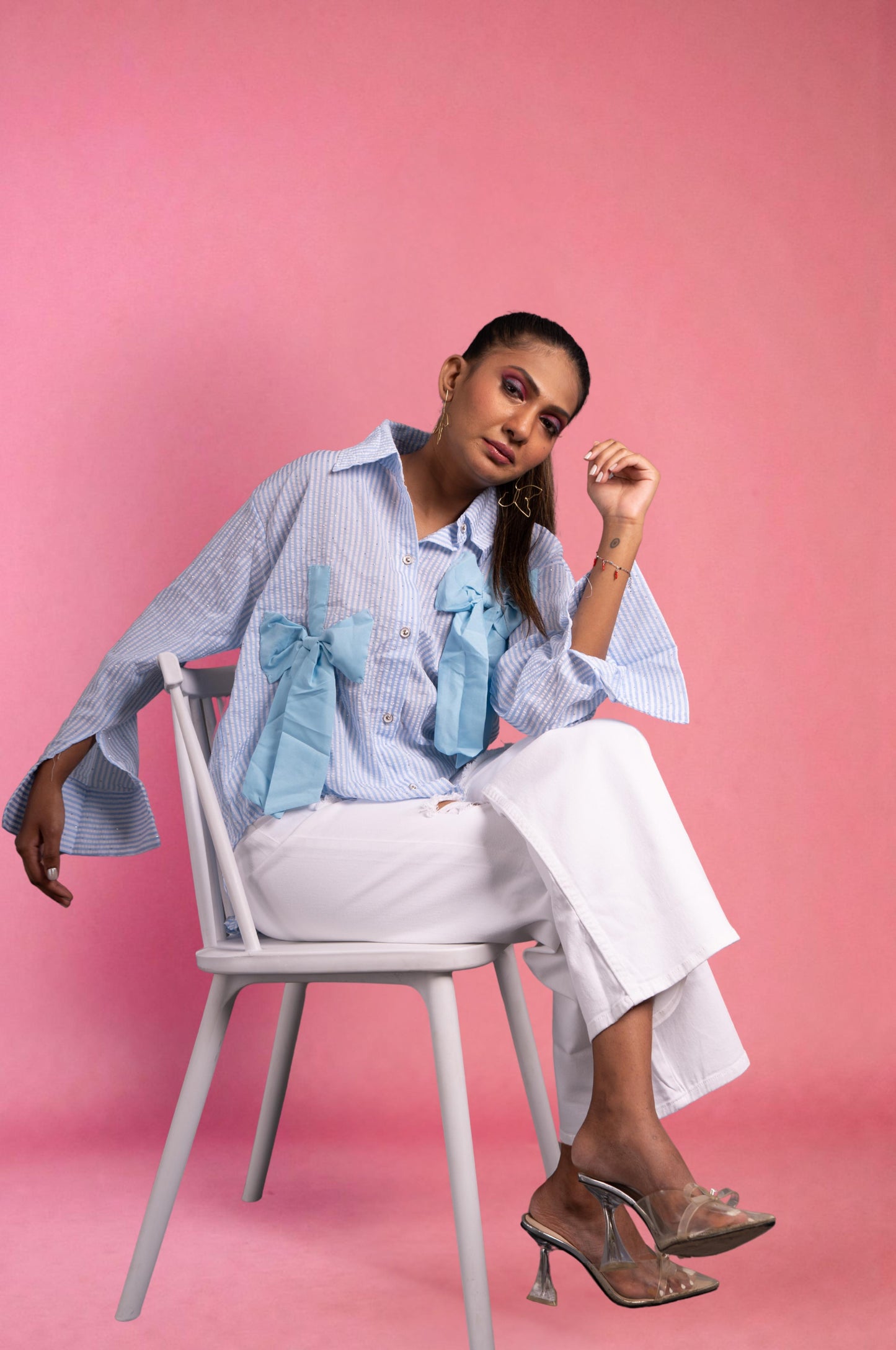 Oversized Bow Shirt - Ace Blue