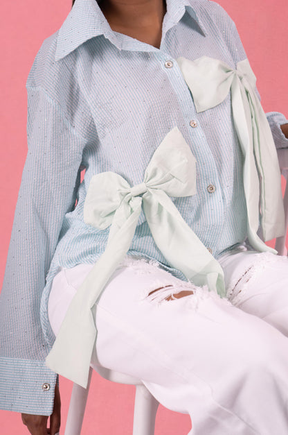 Oversized Bow Shirt - Sea Green