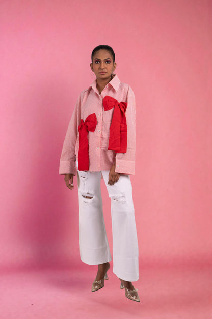 Oversized Bow Shirt - Red