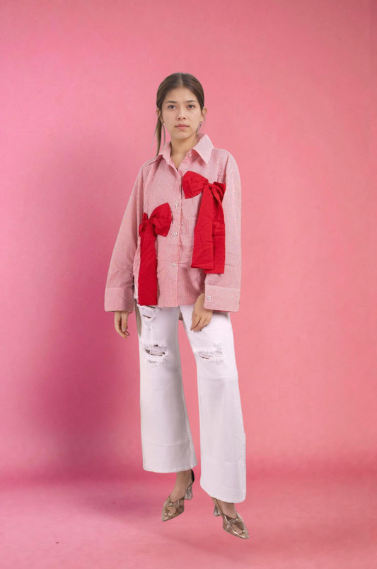 Oversized Bow Shirt - Red