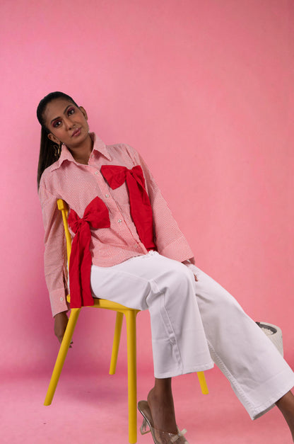 Oversized Bow Shirt - Red