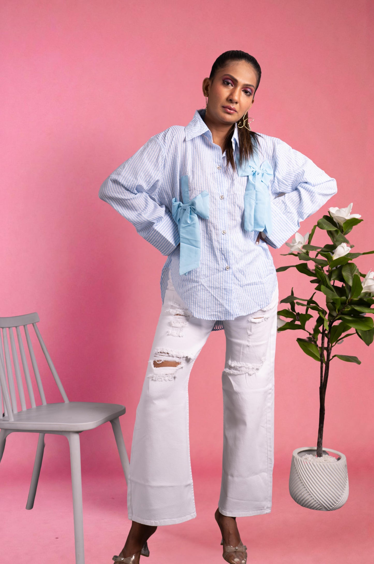 Oversized Bow Shirt - Ace Blue