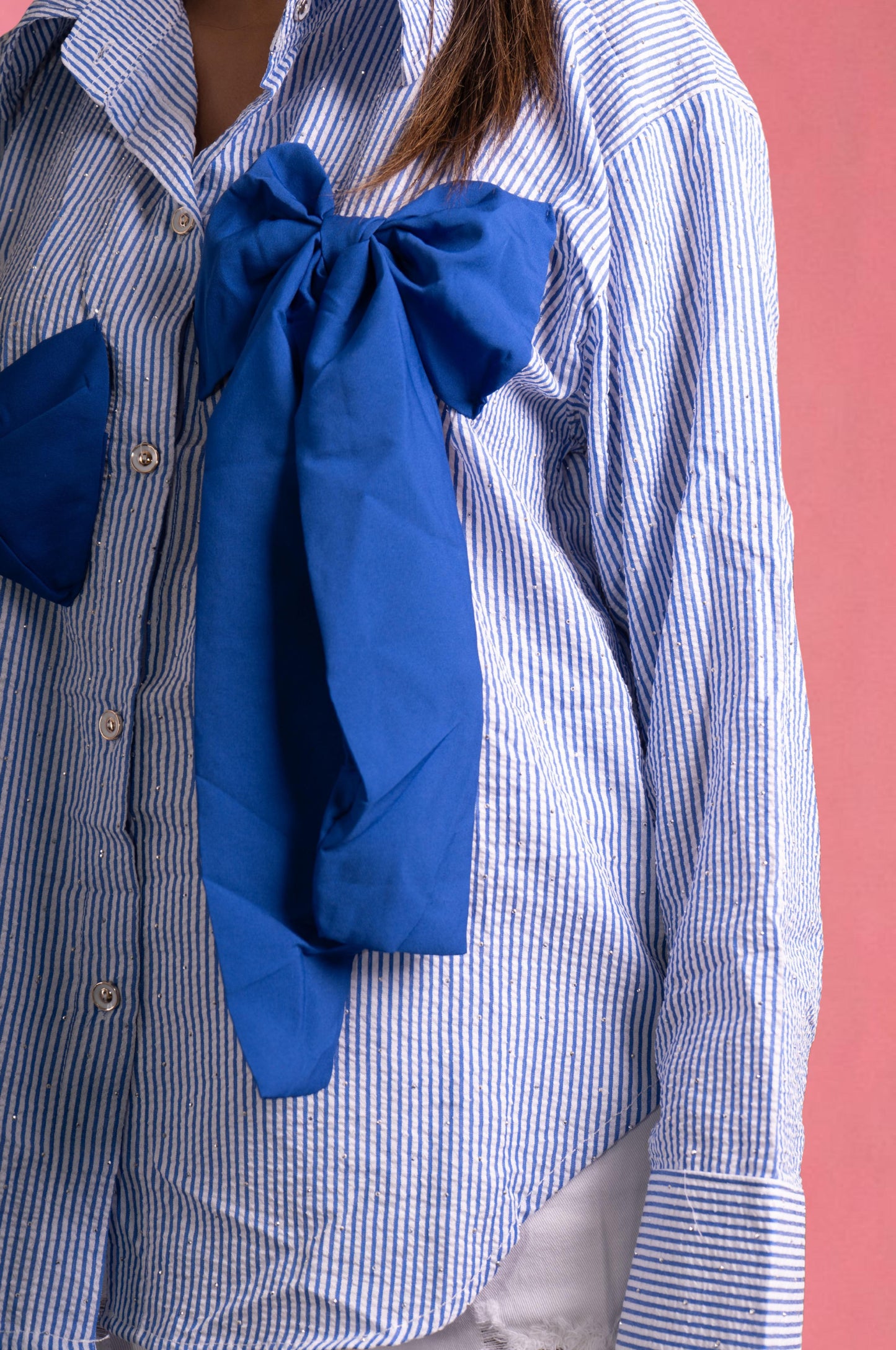 Oversized Bow Shirt - Navy Blue