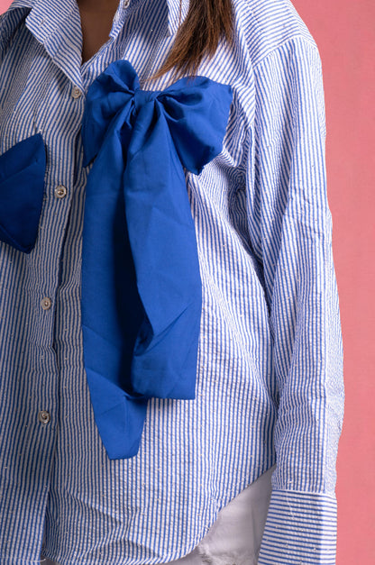 Oversized Bow Shirt - Navy Blue
