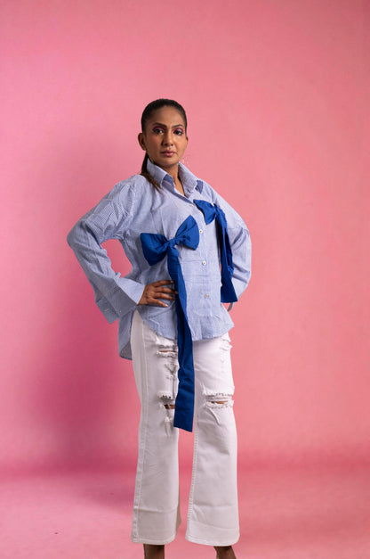Oversized Bow Shirt - Navy Blue