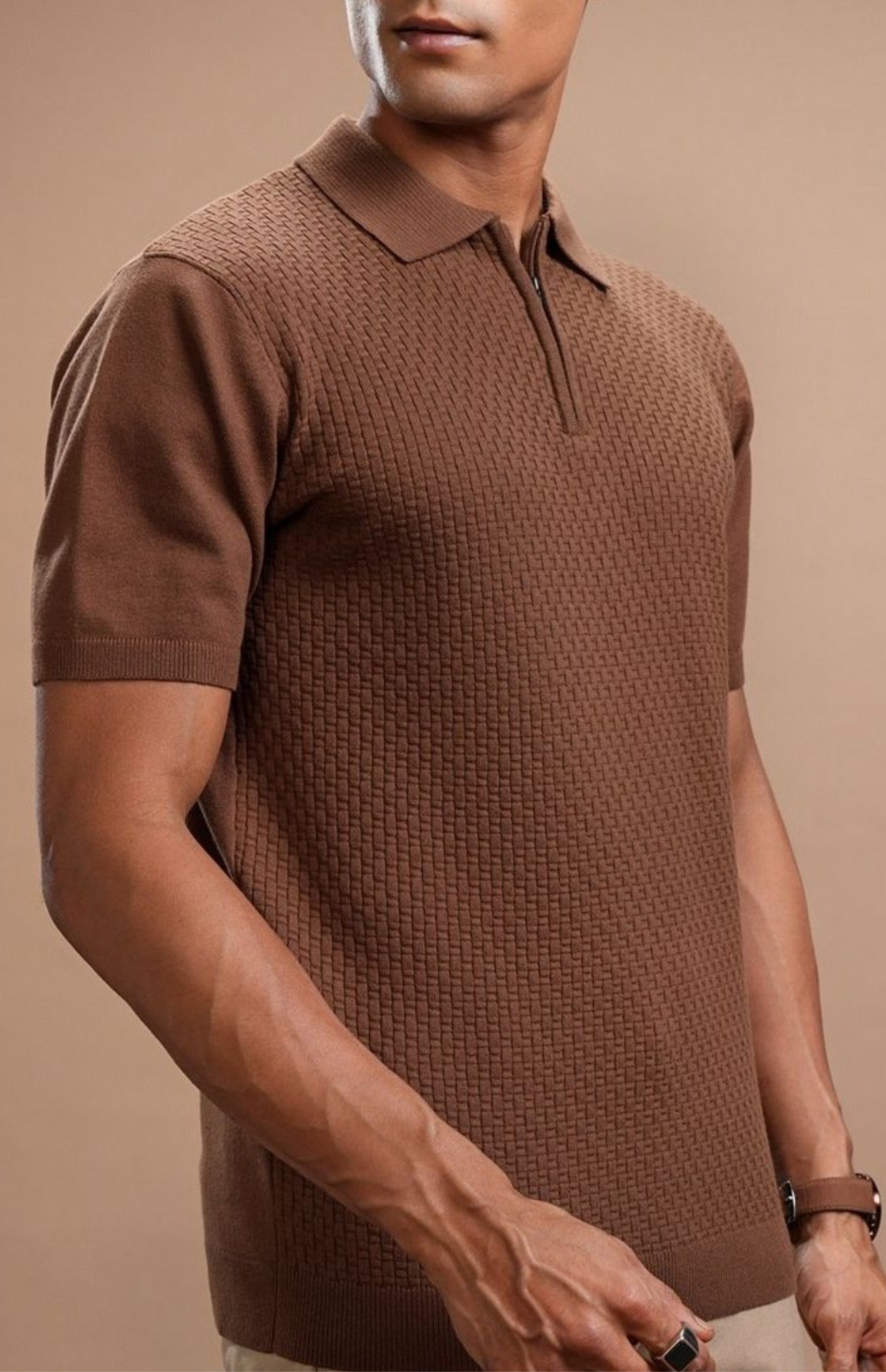 Men’s polo collar T-shirt - Brown
